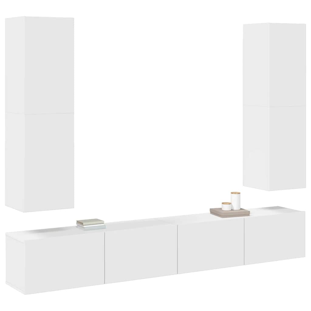 Έπιπλα Τηλεόρασης Σετ 4 Τεμαχίων Λευκό από Επεξ. Ξύλο - PAKOBAZAAR