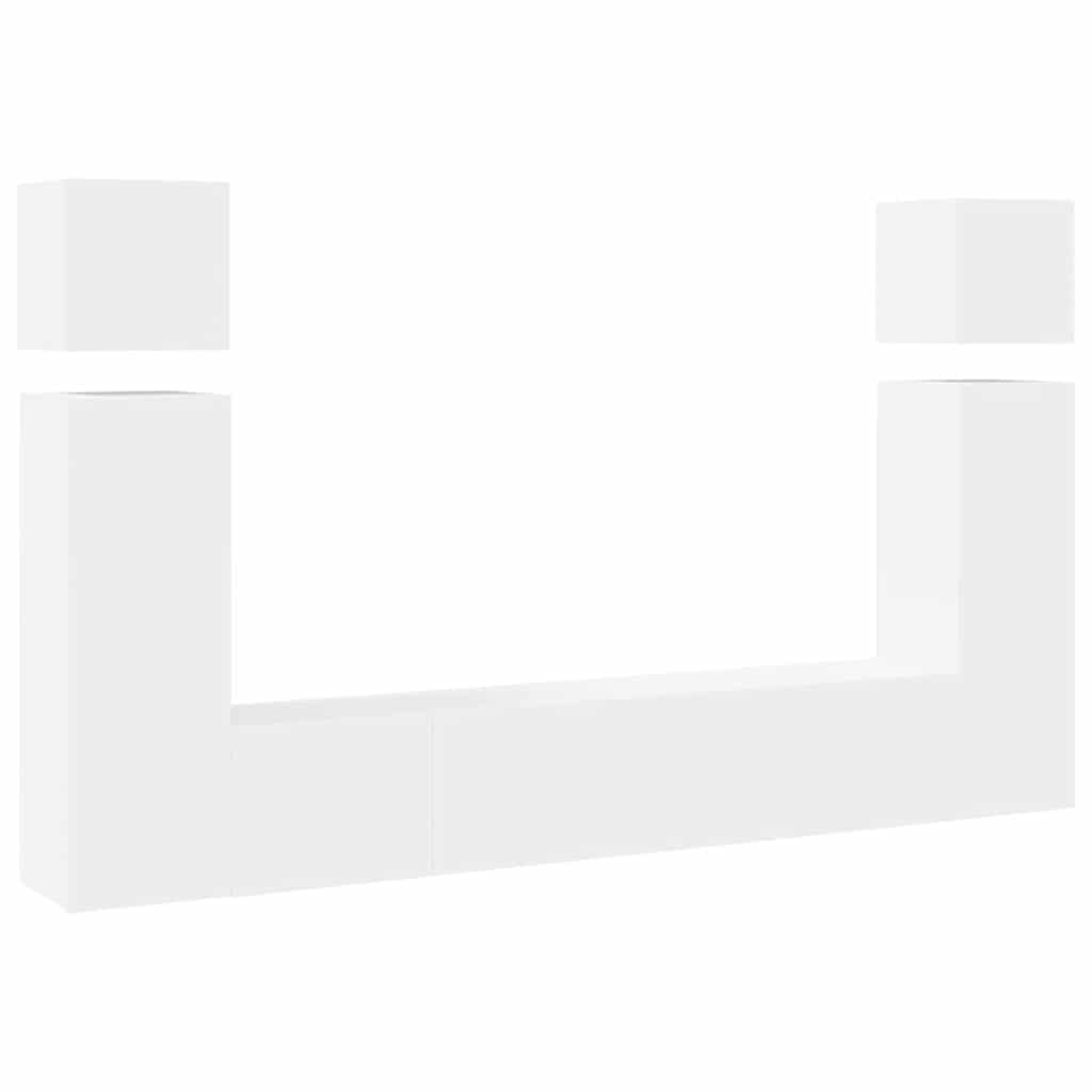 Σετ Επίπλου Τηλεόρασης 8 Τεμαχίων Λευκό από Επεξεργασμένο Ξύλο - PAKOBAZAAR