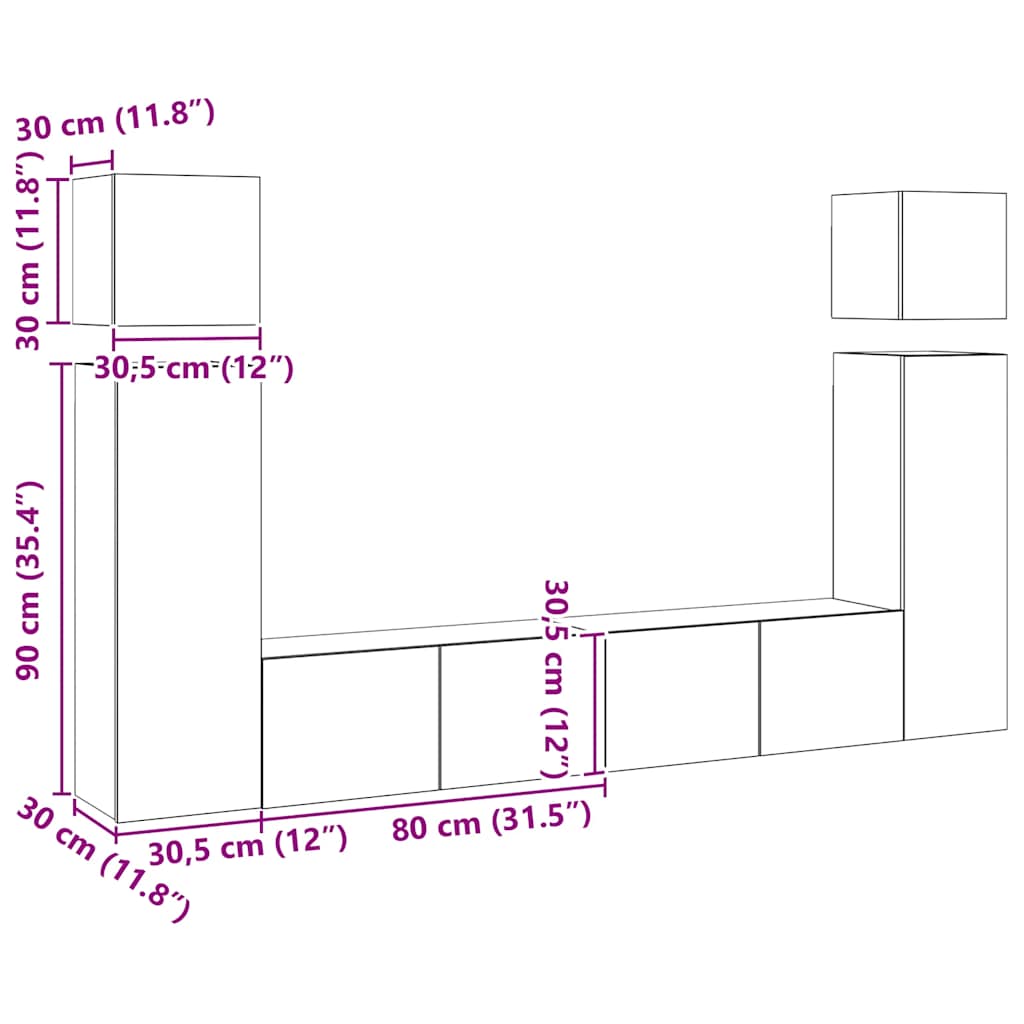 Σετ Επίπλου Τηλεόρασης 8 Τεμαχίων Λευκό από Επεξεργασμένο Ξύλο - PAKOBAZAAR