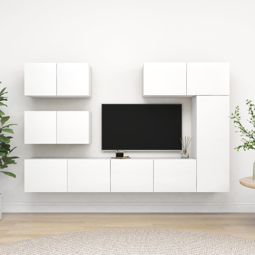 Έπιπλα Τηλεόρασης Σετ 6 Τεμαχίων Λευκό από Επεξ. Ξύλο - PAKOBAZAAR