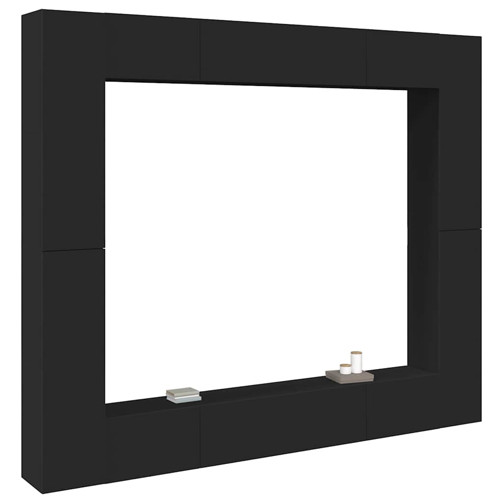 Έπιπλα Τηλεόρασης Σετ 8 Τεμαχίων Μαύρο από Μοριοσανίδα - PAKOBAZAAR