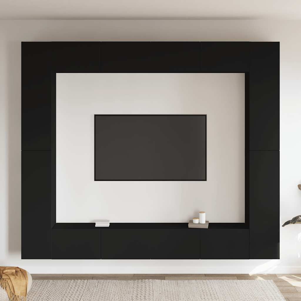 Έπιπλα Τηλεόρασης Σετ 8 Τεμαχίων Μαύρο από Μοριοσανίδα - PAKOBAZAAR