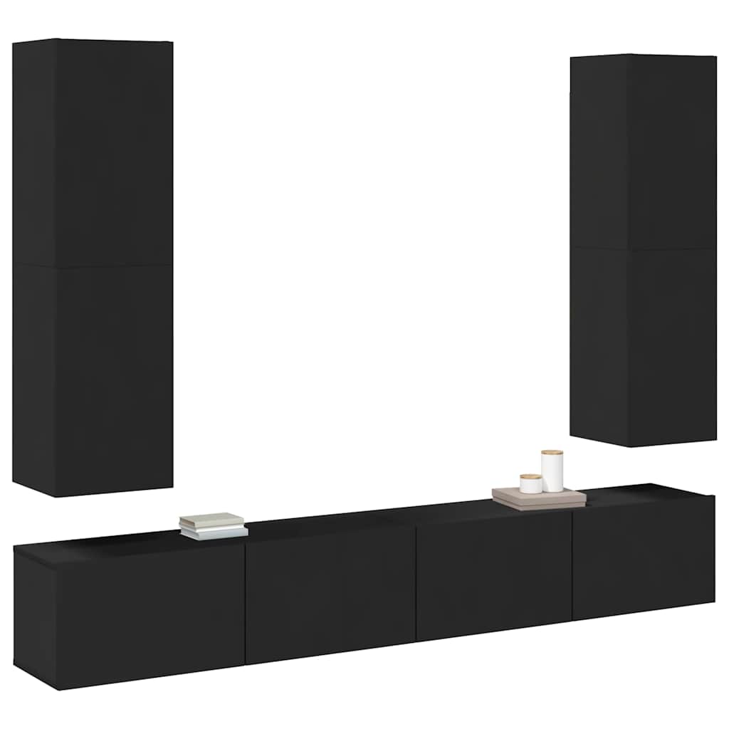 Έπιπλα Τηλεόρασης Σετ 4 Τεμαχίων Μαύρο από Μοριοσανίδα - PAKOBAZAAR