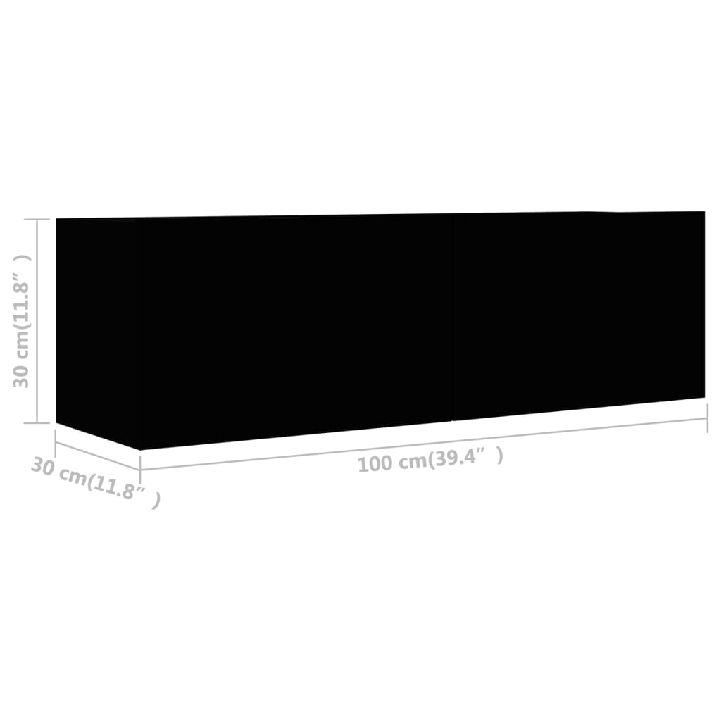 Έπιπλα Τηλεόρασης Σετ 2 Τεμαχίων Μαύρο από Επεξ. Ξύλο - PAKOBAZAAR