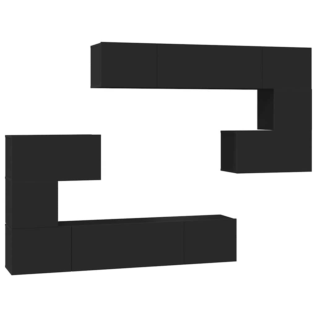 Έπιπλα Τηλεόρασης Σετ 8 Τεμαχίων Μαύρο από Επεξ. Ξύλο - Pakobazaar