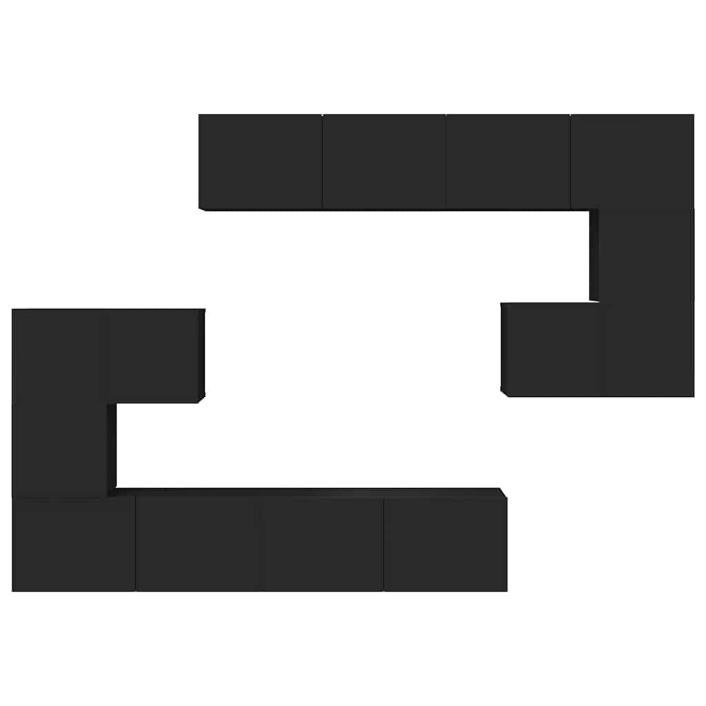 Έπιπλα Τηλεόρασης Σετ 8 Τεμαχίων Μαύρο από Επεξ. Ξύλο - Pakobazaar