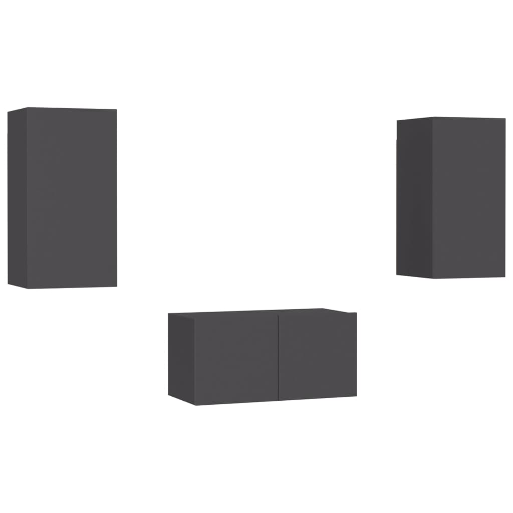 Έπιπλα Τηλεόρασης Σετ 3 Τεμαχίων Γκρι από Μοριοσανίδα - PAKOBAZAAR