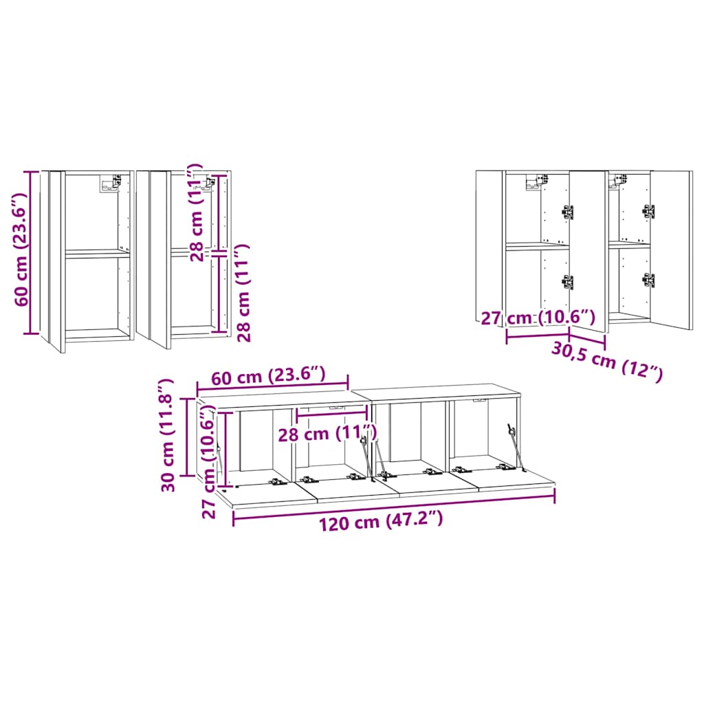 Έπιπλα Τηλεόρασης Σετ 6 Τεμαχίων Γκρι από Μοριοσανίδα