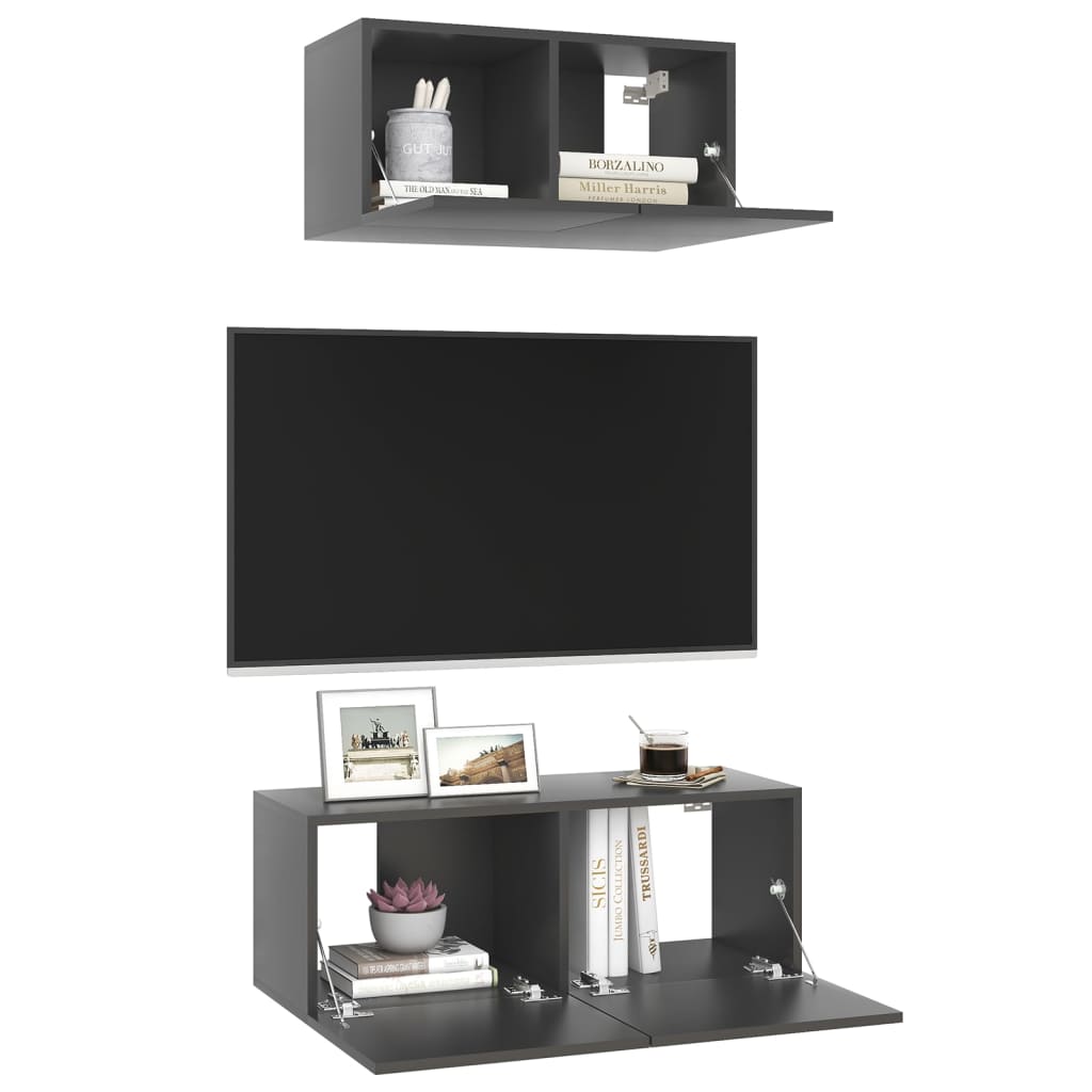 Έπιπλα Τηλεόρασης Σετ 2 Τεμαχίων Γκρι από Μοριοσανίδα