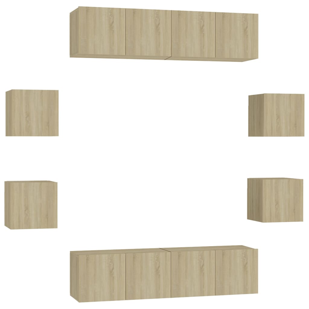 Έπιπλα Τηλεόρασης Σετ 8 Τεμαχίων Sonoma Δρυς από Επεξ. Ξύλο - PAKOBAZAAR