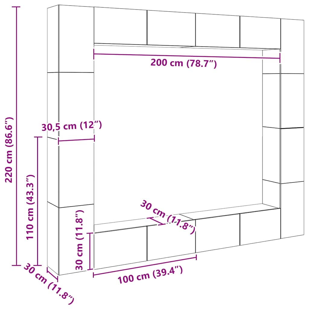Έπιπλα Τηλεόρασης Σετ 8 Τεμαχίων Sonoma Δρυς από Επεξ. Ξύλο - PAKOBAZAAR