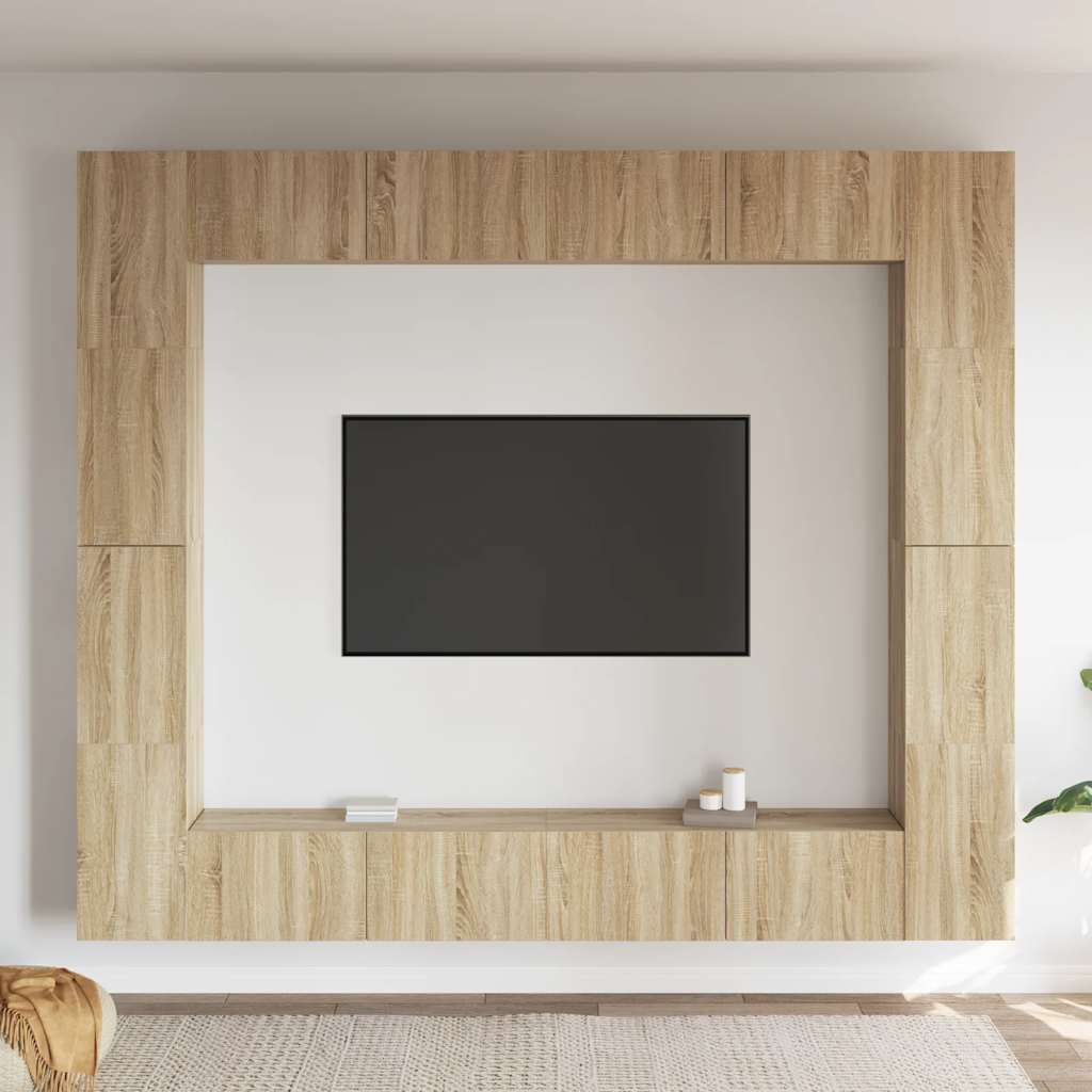 Έπιπλα Τηλεόρασης Σετ 8 Τεμαχίων Sonoma Δρυς από Επεξ. Ξύλο - PAKOBAZAAR