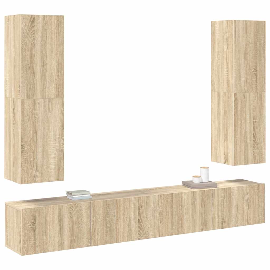 Έπιπλο Τηλεόρασης 4 Τεμαχίων Sonoma Δρυς από Επεξ. Ξύλο - PAKOBAZAAR