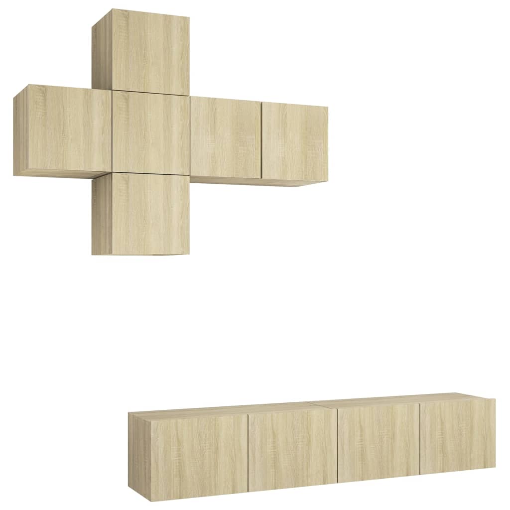 Έπιπλα Τηλεόρασης Σετ 7 Τεμαχίων Sonoma Δρυς από Επεξ. Ξύλο