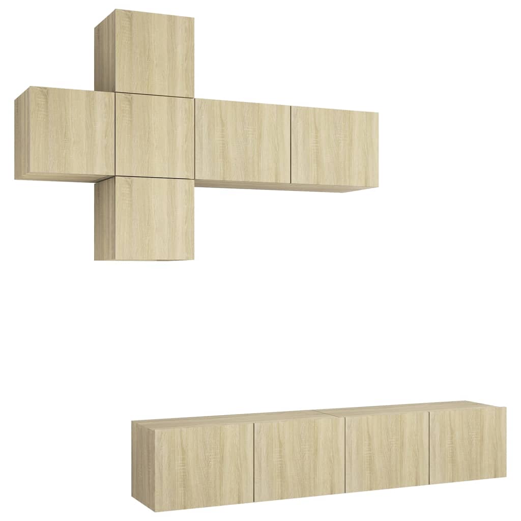 Έπιπλα Τηλεόρασης Σετ 7 Τεμαχίων Sonoma Δρυς από Επεξ. Ξύλο - PAKOBAZAAR