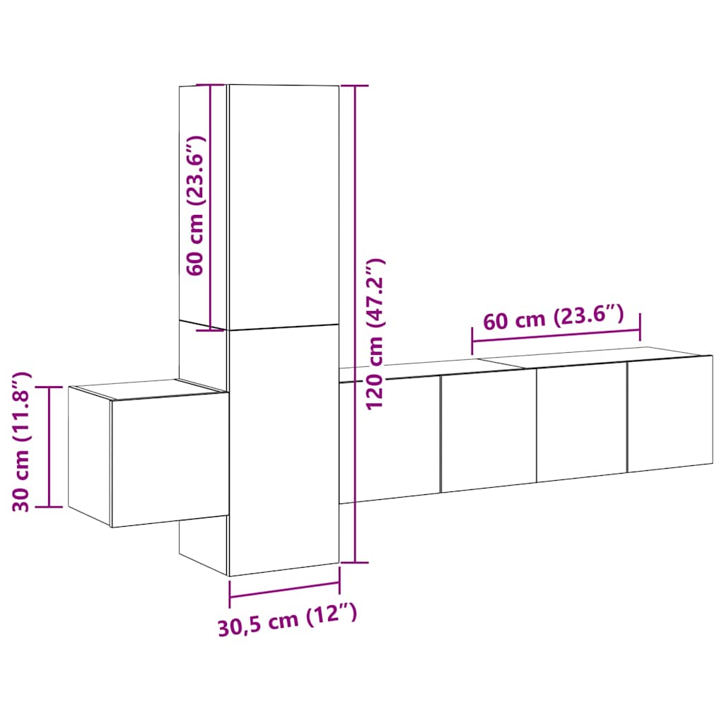 Έπιπλα Τηλεόρασης Σετ 5 τεμ. Γκρι Σκυροδέματος από Μοριοσανίδα - PAKOBAZAAR