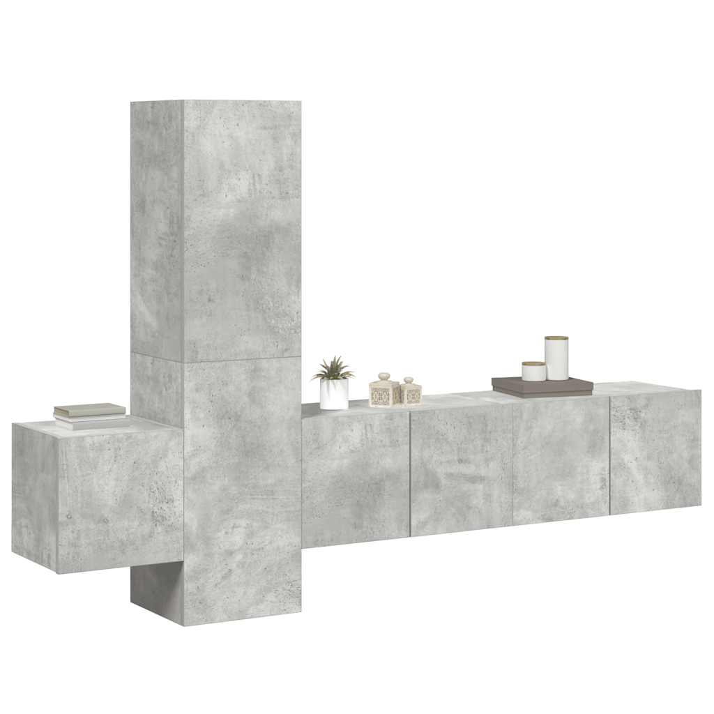 Έπιπλα Τηλεόρασης Σετ 5 τεμ. Γκρι Σκυροδέματος από Μοριοσανίδα - PAKOBAZAAR