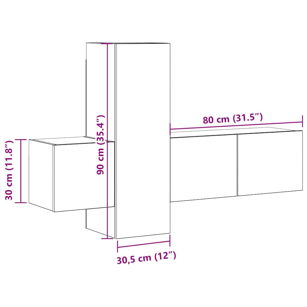 Έπιπλα Τηλεόρασης Σετ 3 Τεμαχίων Γκρι Σκυροδέματος Επεξ. Ξύλο - PAKOBAZAAR