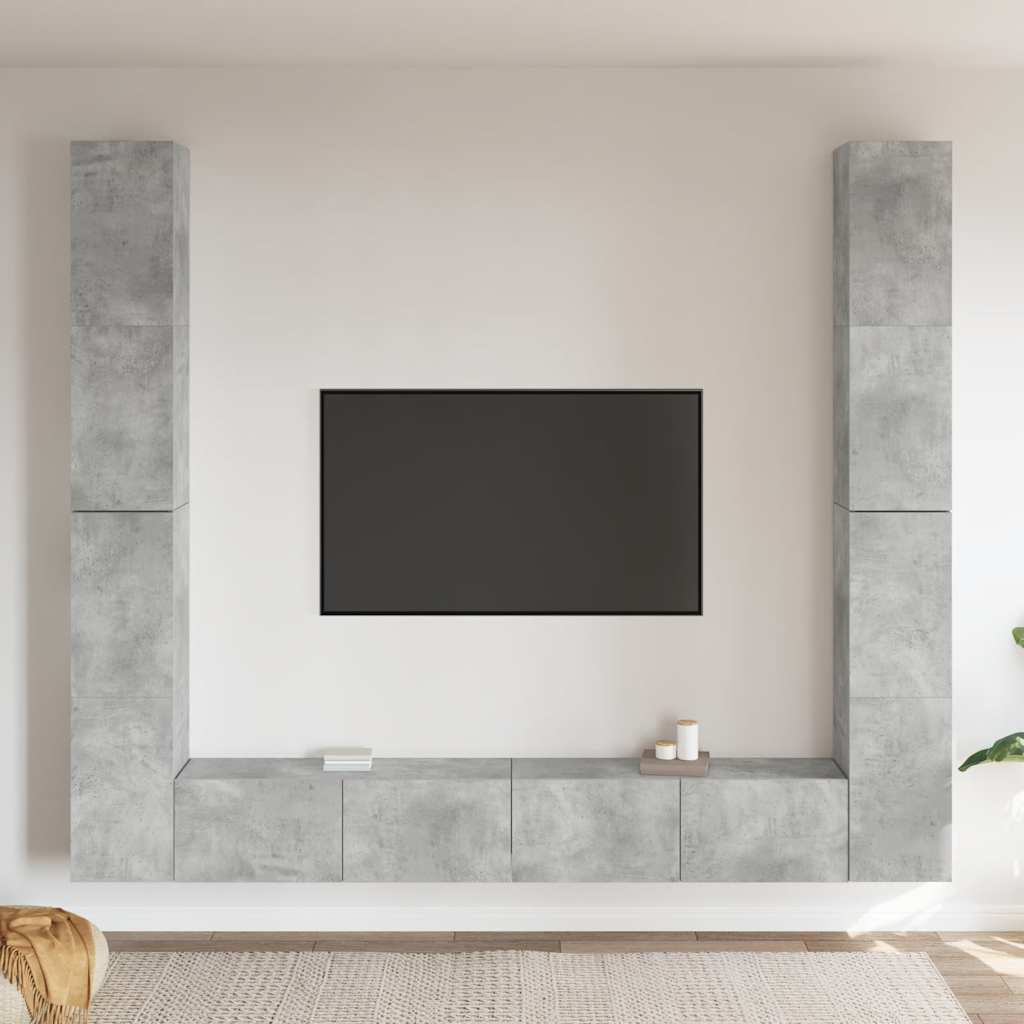 Έπιπλα Τηλεόρασης Σετ 6 τεμ. Γκρι Σκυροδέματος από Επεξ. Ξύλο - PAKOBAZAAR