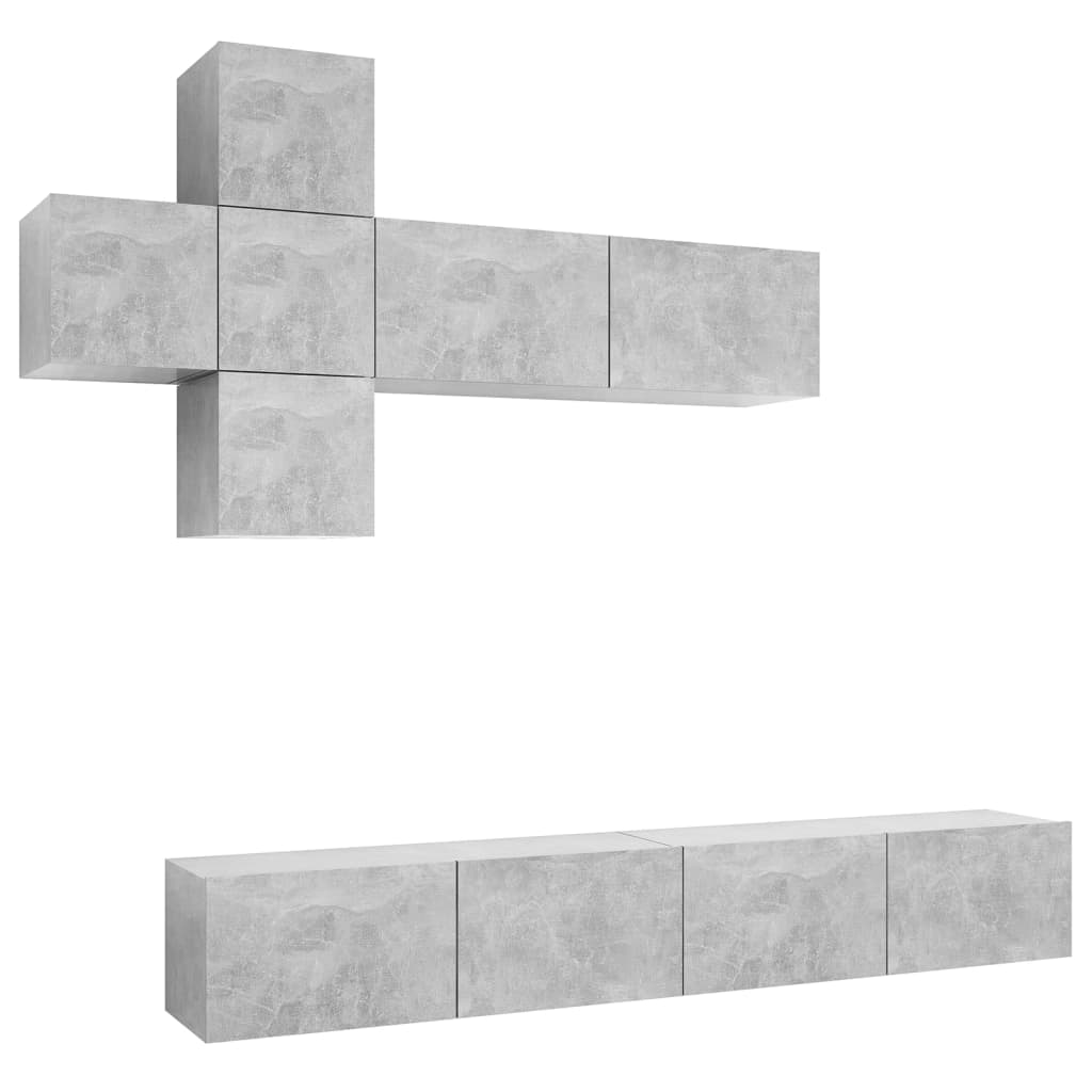 Έπιπλα Τηλεόρασης Σετ 7 τεμ. Γκρι Σκυροδέματος από Μοριοσανίδα - PAKOBAZAAR