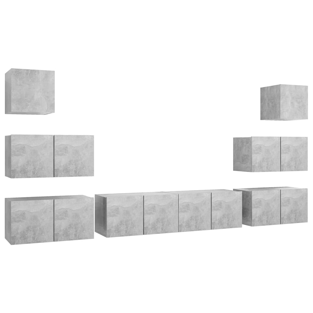 Έπιπλο Τηλεόρασης 8 Τεμαχίων Γκρι Σκυροδέματος από Επεξ. Ξύλο - PAKOBAZAAR