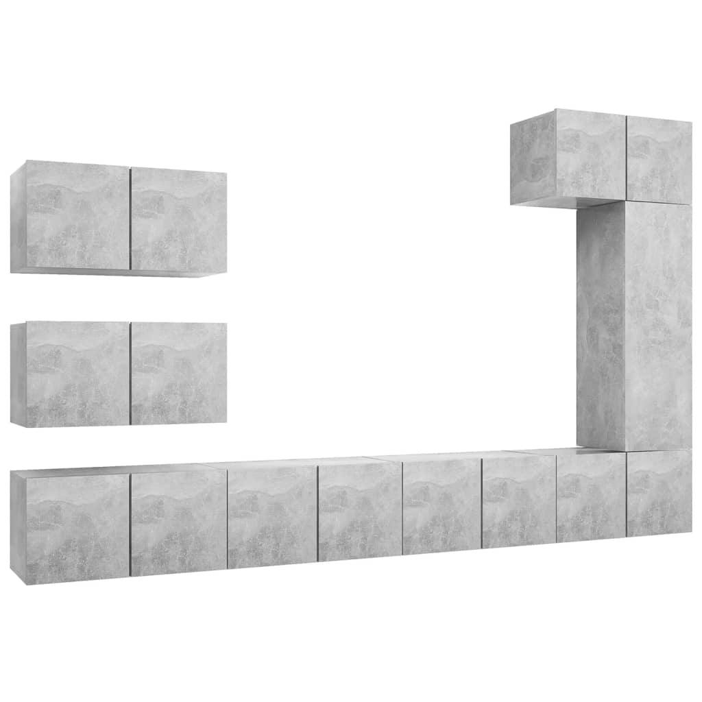 Έπιπλα Τηλεόρασης Σετ 8 τεμ. Γκρι Σκυροδέματος από Επεξ. Ξύλο - PAKOBAZAAR