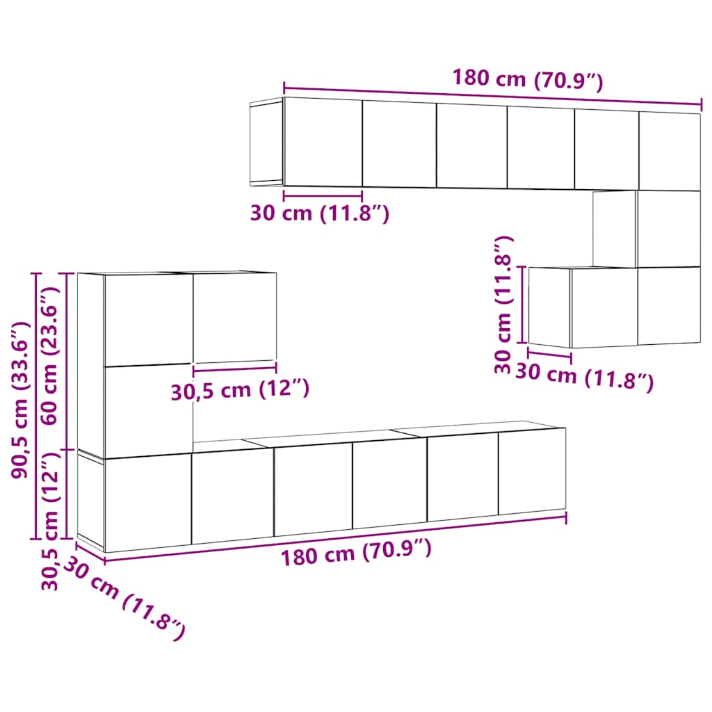 Έπιπλα Τηλεόρασης Σετ 10 τεμ. Γκρι Σκυροδέματος από Επεξ. Ξύλο - PAKOBAZAAR