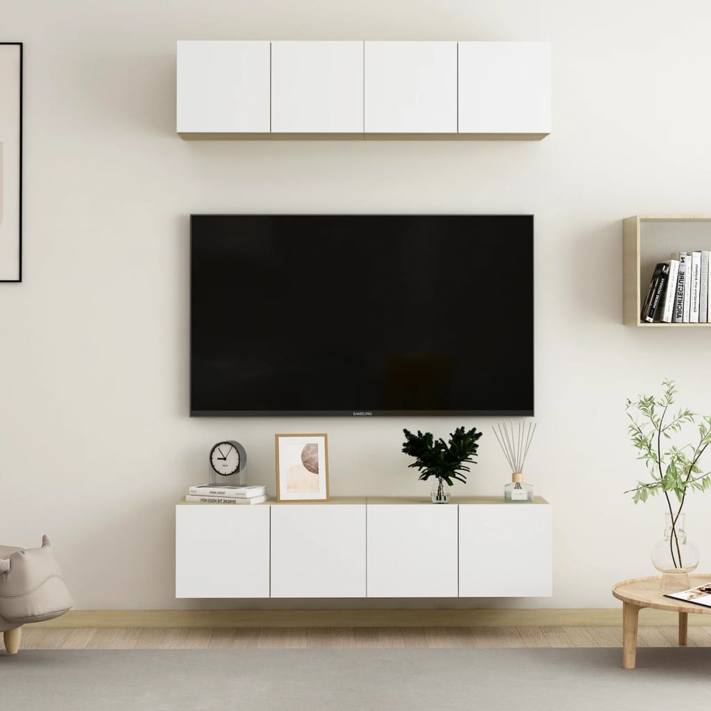 Έπιπλα Τηλεόρ. 4 τεμ. Λευκό/Sonoma Δρυς 60x30x30εκ. Επεξ. Ξύλο