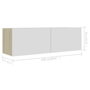 Έπιπλα Τηλεόρασης 4 τεμ. Λευκό / Δρυς 100x30x30 εκ. Επεξ. Ξύλο - Pakobazaar