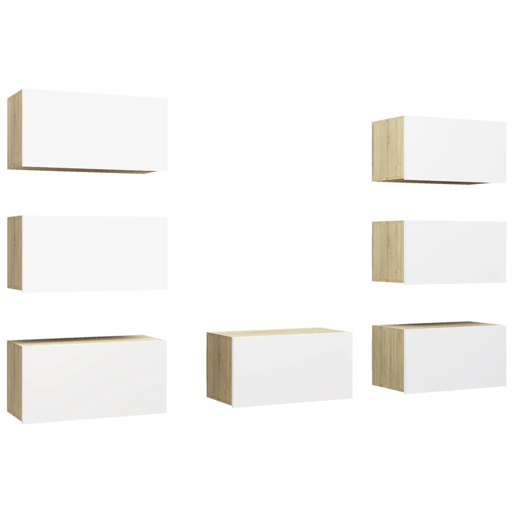 Έπιπλα Τηλεόρασης 7 τεμ. Λευκό / Δρυς 30,5x30x60εκ. Μοριοσανίδα - PAKOBAZAAR