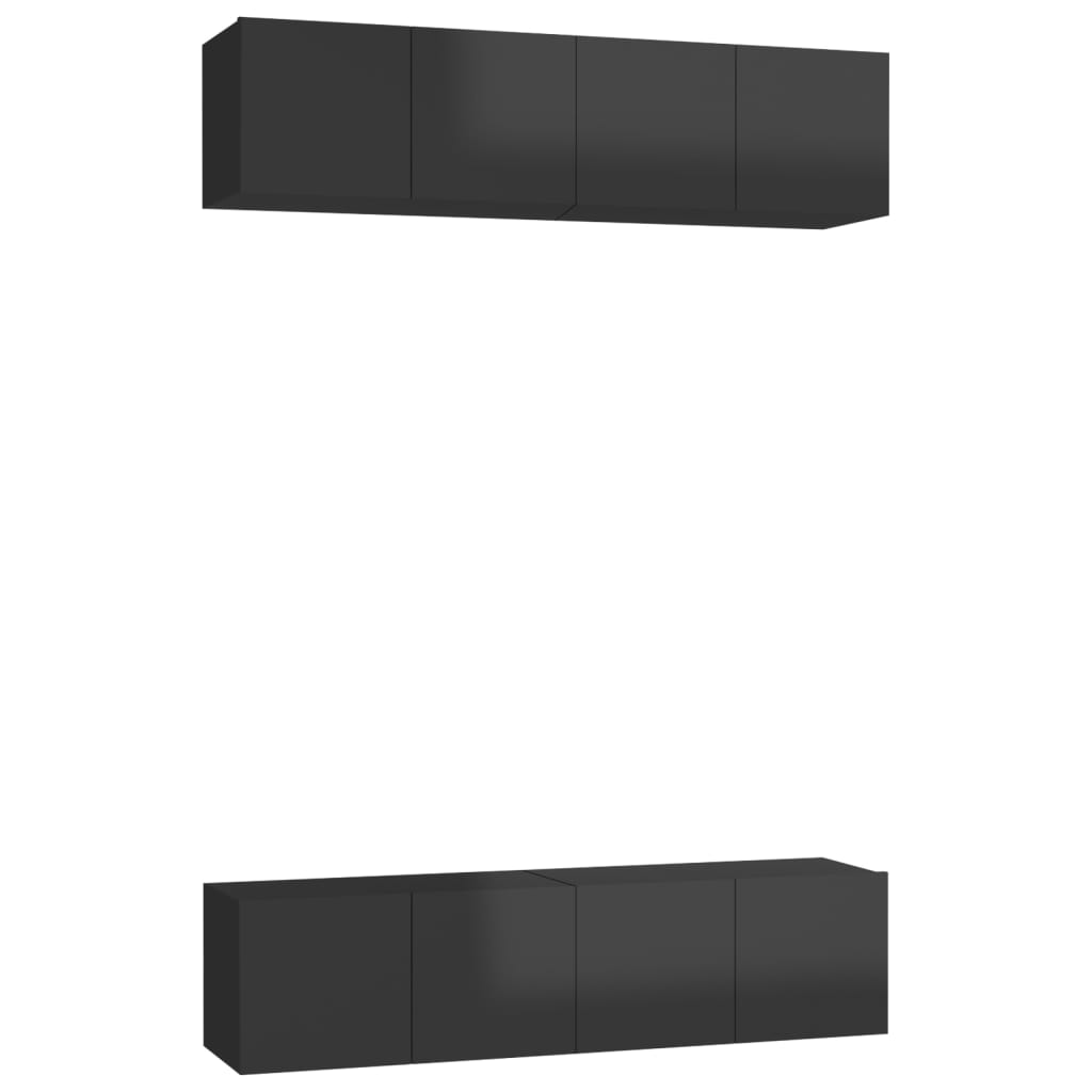 Έπιπλα Τηλεόρασης 4 τεμ. Γυαλ. Μαύρο 60x30x30 εκ. Μοριοσανίδα