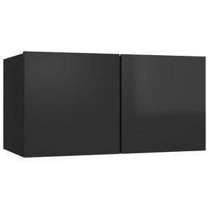 Έπιπλα Τηλεόρασης 4 τεμ. Γυαλ. Μαύρο 60x30x30 εκ. Μοριοσανίδα