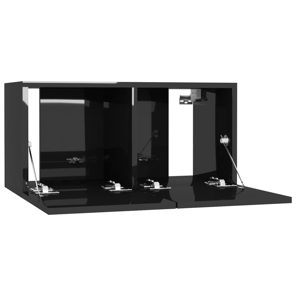 Έπιπλα Τηλεόρασης 4 τεμ. Γυαλ. Μαύρο 60x30x30 εκ. Μοριοσανίδα