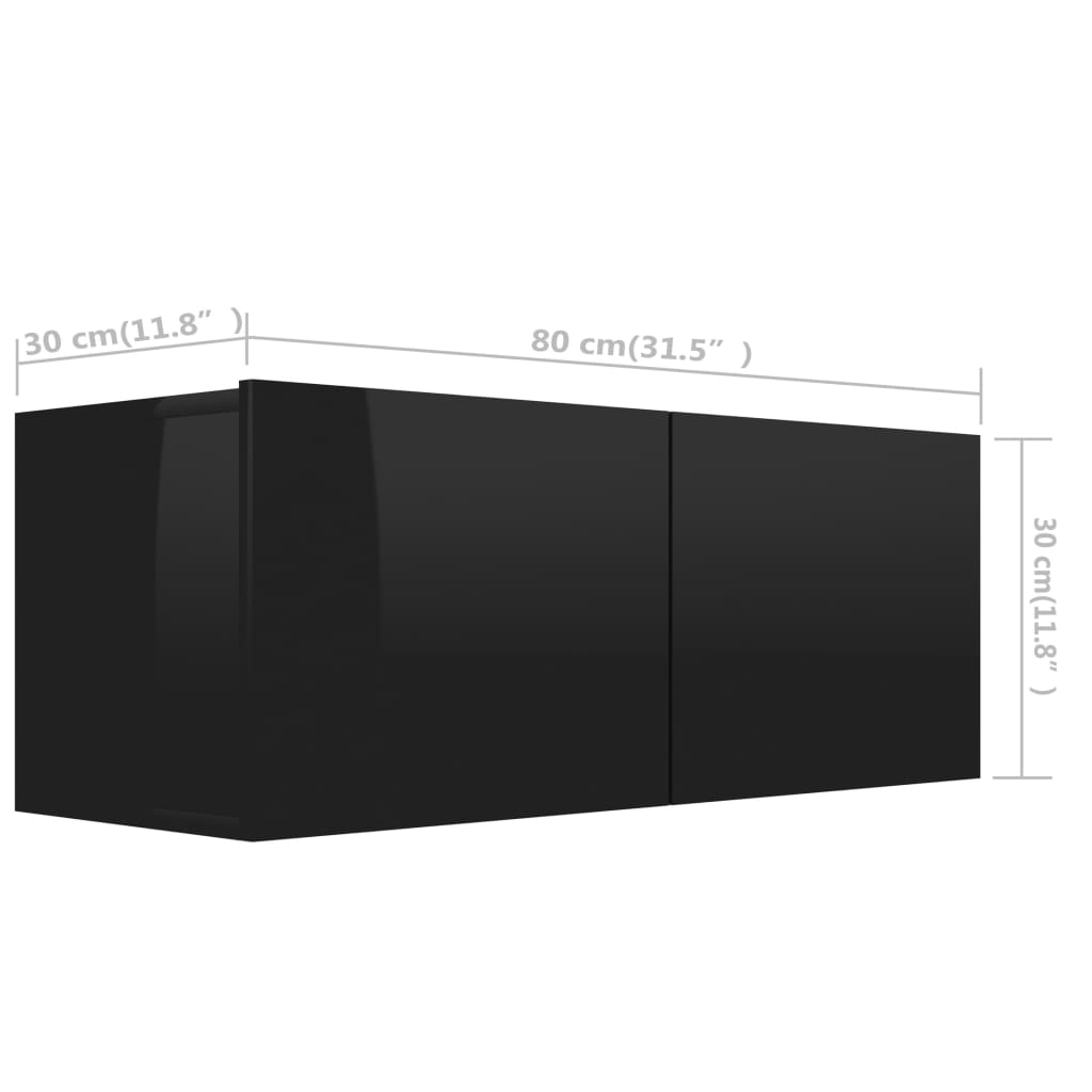 Έπιπλα Τηλεόρασης 4 τεμ. Γυαλ. Μαύρο 80x30x30 εκ. Μοριοσανίδα