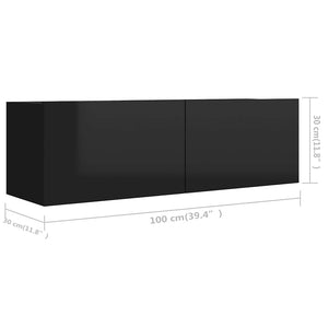 Έπιπλα Τηλεόρασης 4 τεμ. Γυαλ. Μαύρο 100x30x30 εκ. Μοριοσανίδα