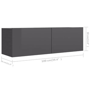 Έπιπλα Τηλεόρασης 4 τεμ. Γυαλ. Γκρι 100x30x30 εκ. Μοριοσανίδα - Pakobazaar