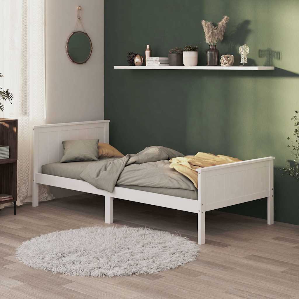 Πλαίσιο Κρεβατιού Λευκό 100 x 200 εκ. από Μασίφ Ξύλο Πεύκου