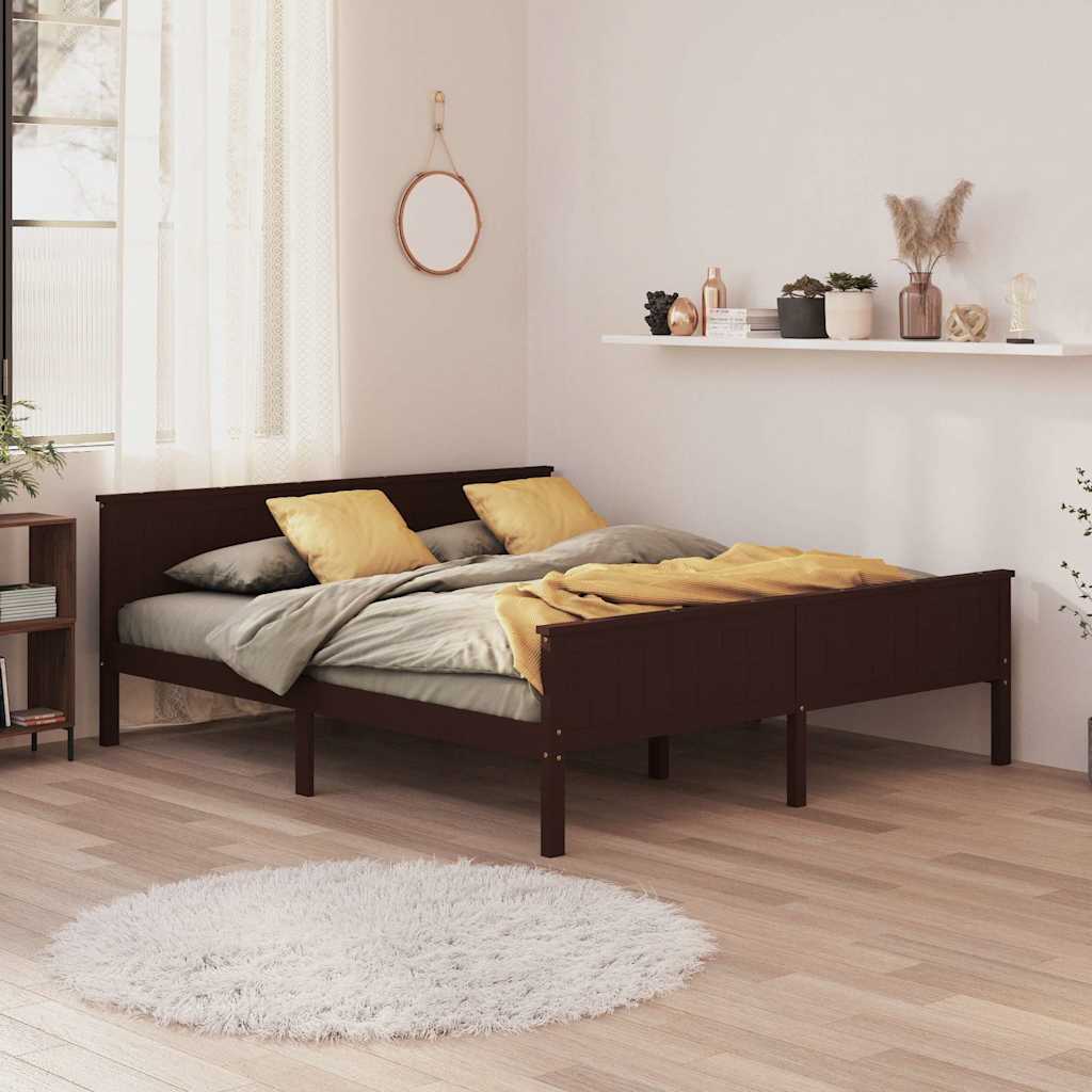 Πλαίσιο Κρεβατιού Σκούρο Καφέ 180 x 200 εκ. Μασίφ Ξύλο Πεύκου - Pakobazaar