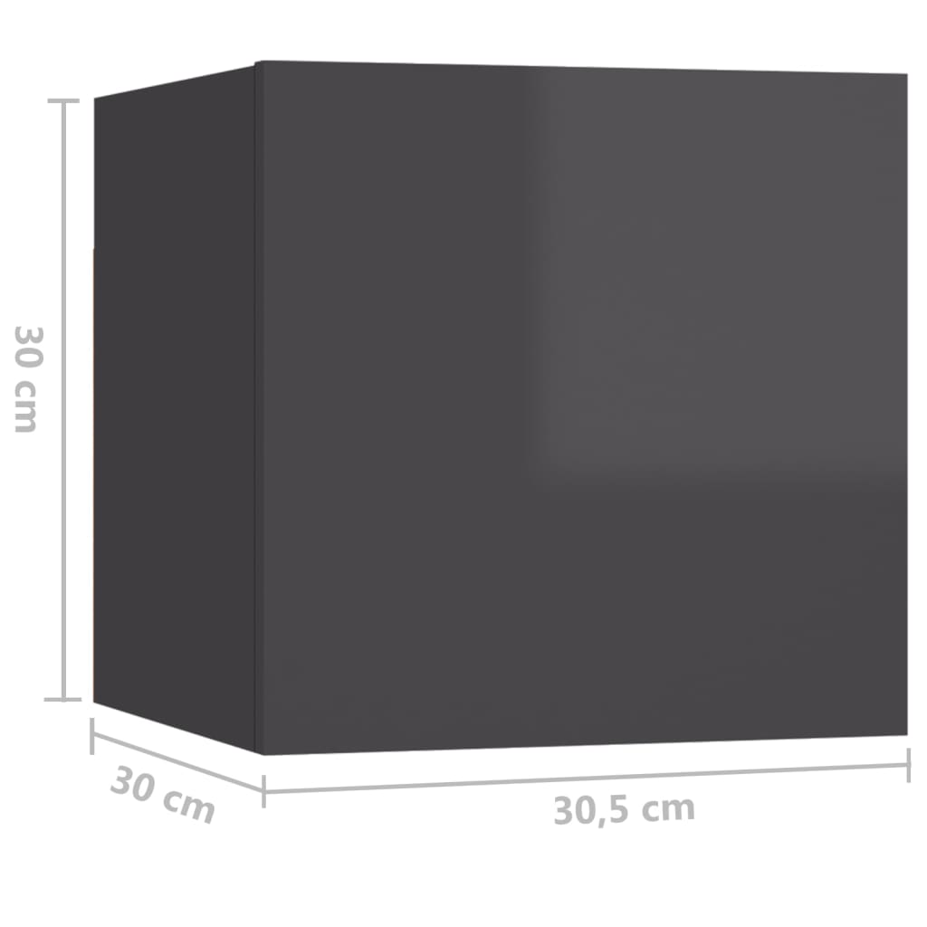 Κομοδίνα 2 τεμ. Γυαλιστερό Γκρι 30,5x30x30 εκ. από Επεξ. Ξύλο - PAKOBAZAAR