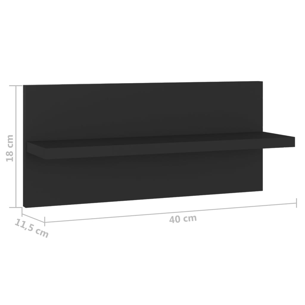 Ραφιέρες Τοίχου 2 τεμ. Μαύρες 40 x 11,5 x 18 εκ από Μοριοσανίδα