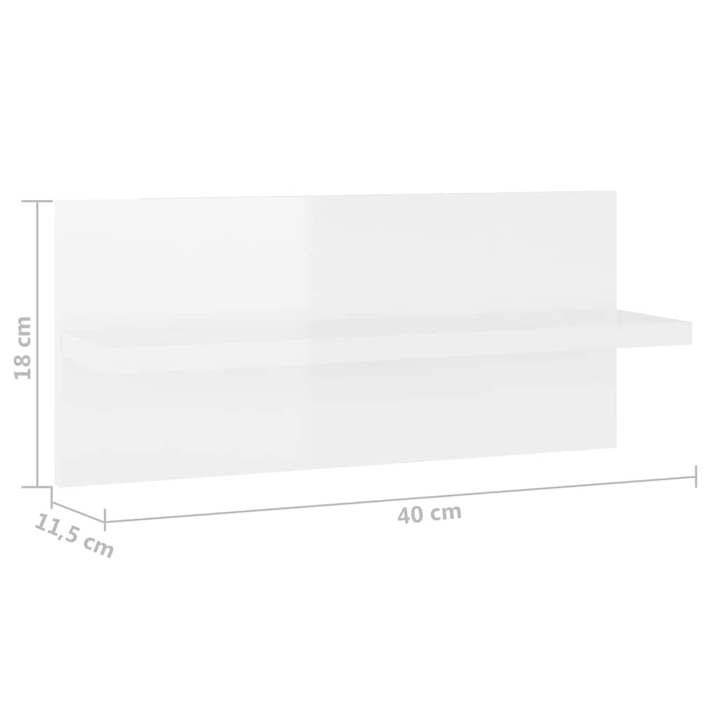 Ραφιέρες Τοίχου 2 τεμ. Γυαλιστερό Λευκό 40 x 11,5 x 18 εκ.