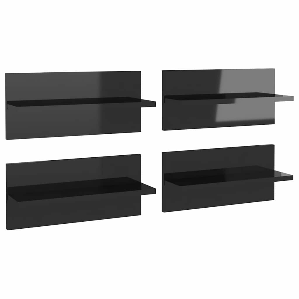 Ραφιέρες Τοίχου 4 τεμ. Γυαλιστ. Μαύρο 40x11,5x18 εκ Μοριοσανίδα