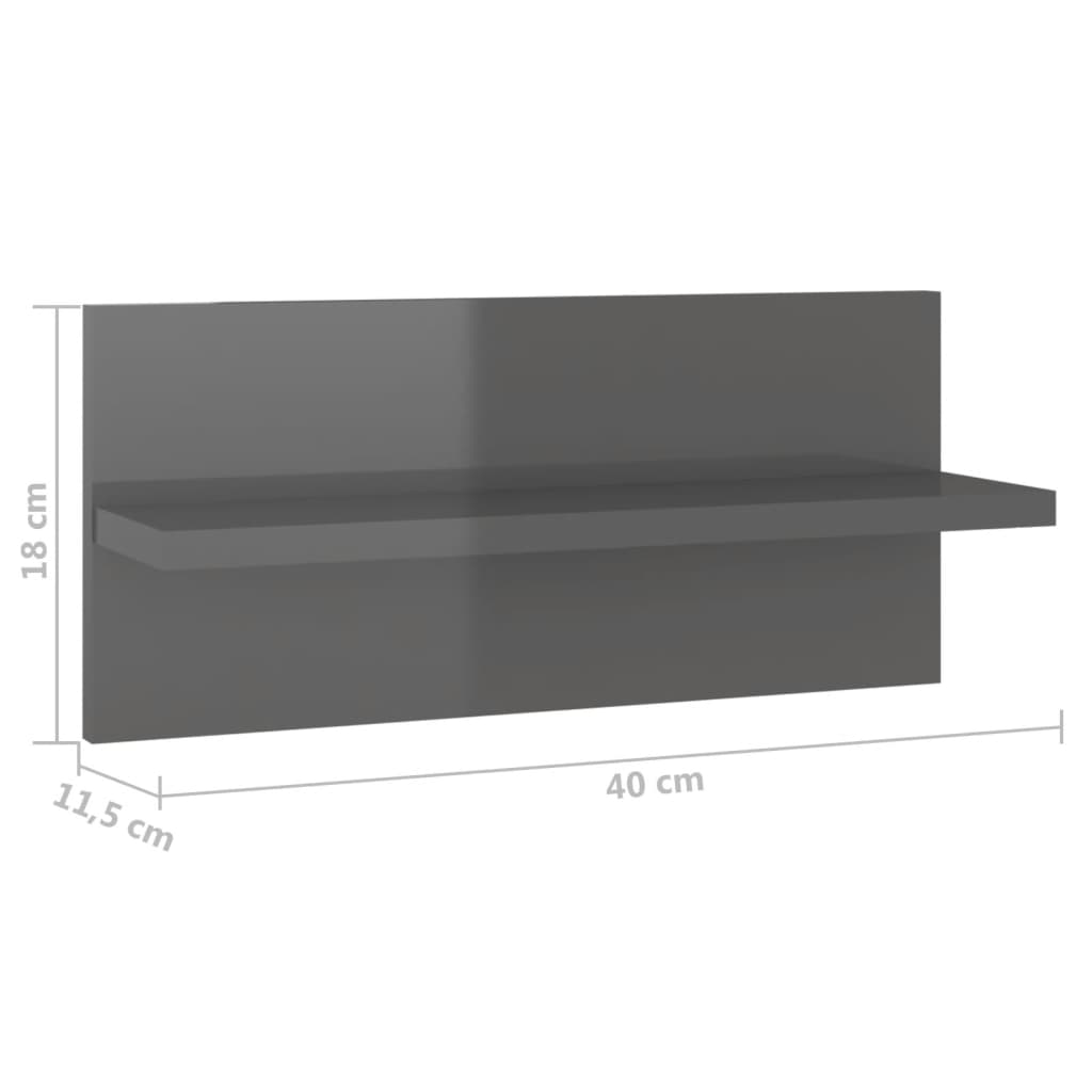 Ραφιέρες Τοίχου 2 τεμ. Γυαλιστερό Γκρι 40 x 11,5 x 18 εκ. - Pakobazaar