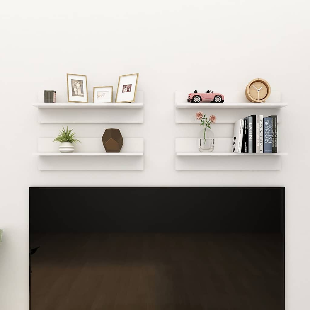 Ραφιέρες Τοίχου 4 τεμ. Γυαλ. Λευκό 60x11,5x18 εκ. Μοριοσανίδα