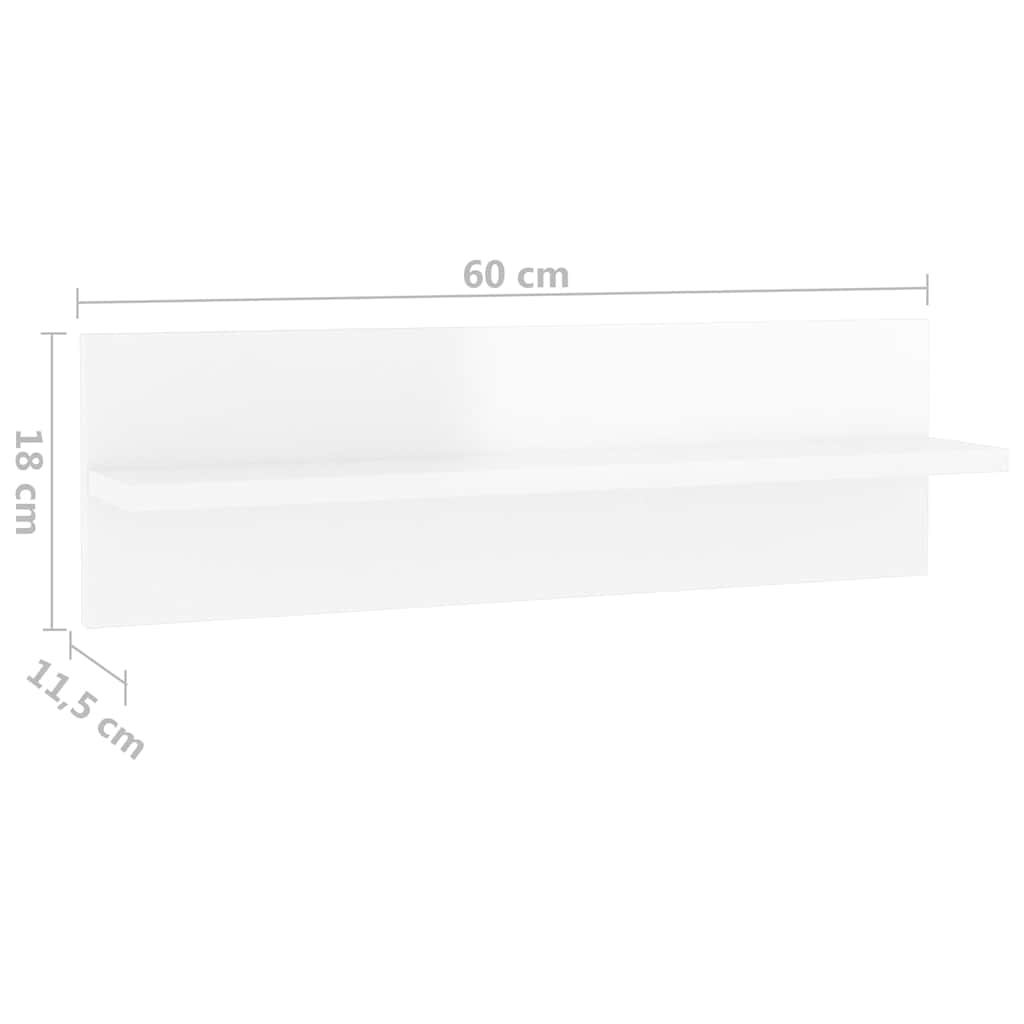 Ραφιέρες Τοίχου 4 τεμ. Γυαλ. Λευκό 60x11,5x18 εκ. Μοριοσανίδα