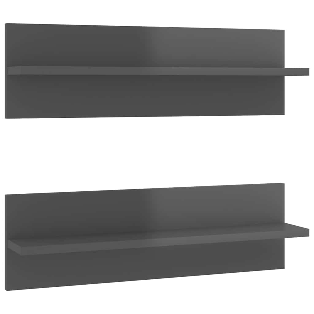 Ραφιέρες Τοίχου 2 τεμ. Γυαλ. Γκρι 60x11,5x18 εκ. Επεξ. Ξύλο