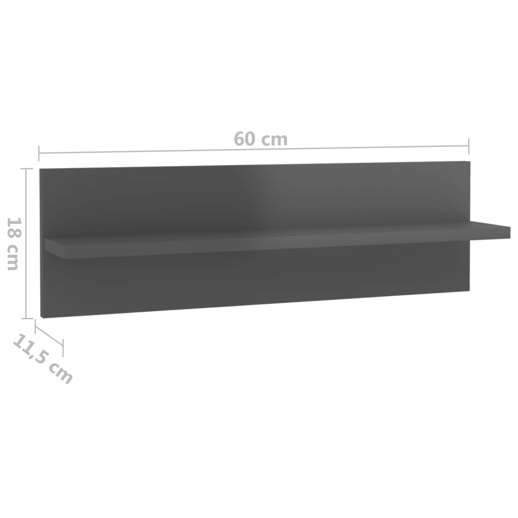 Ραφιέρες Τοίχου 4 τεμ. Γυαλ. Γκρι 60x11,5x18 εκ. Επεξ. Ξύλο