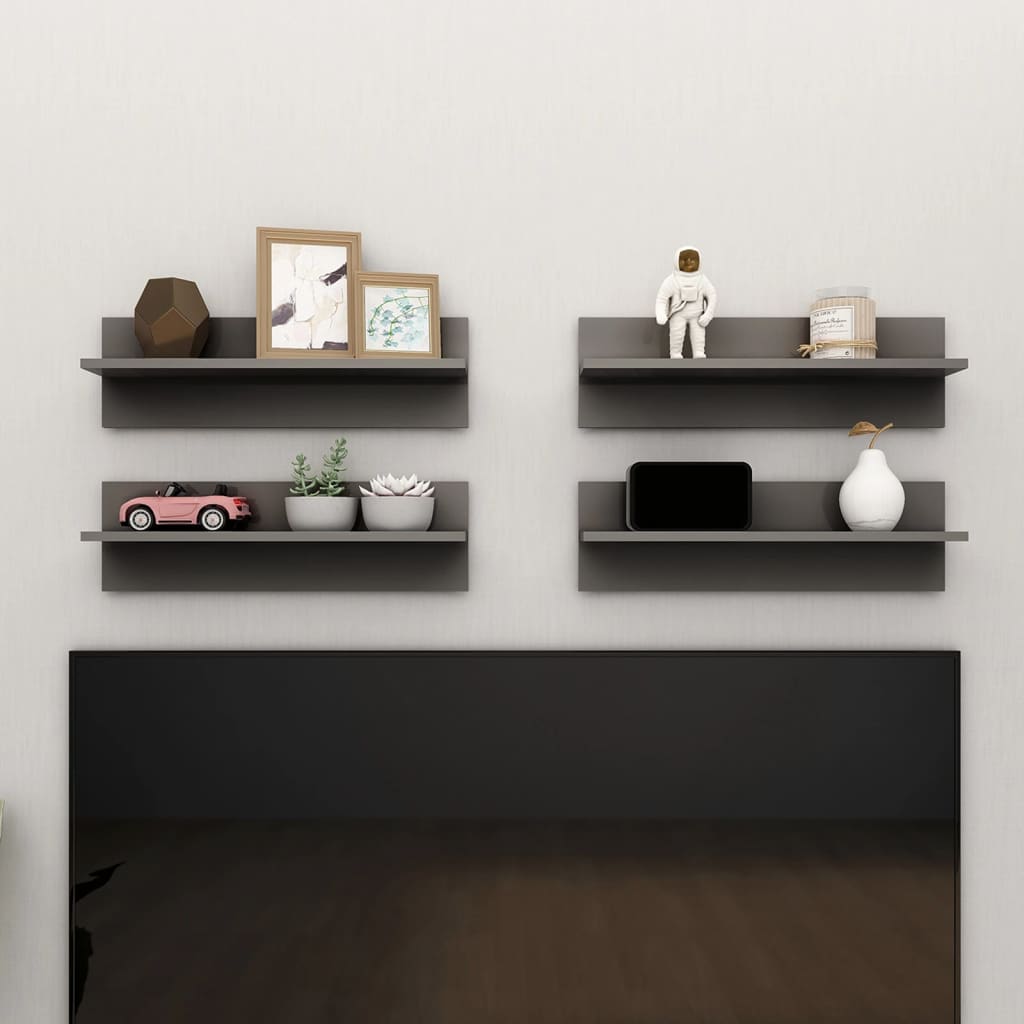 Ραφιέρες Τοίχου 4 τεμ. Γυαλ. Γκρι 60x11,5x18 εκ. Επεξ. Ξύλο