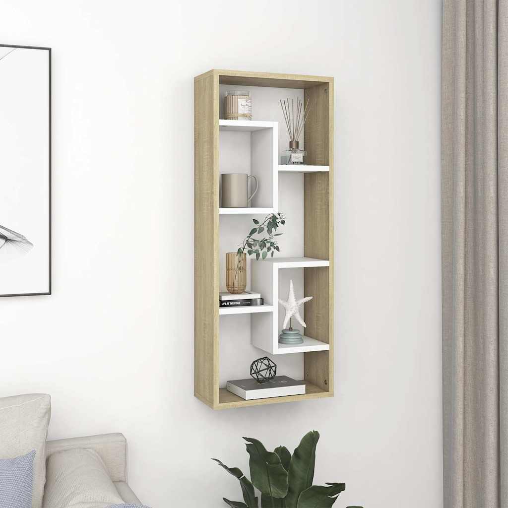 Ραφιέρα Τοίχου Λευκή/Sonoma Δρυς 36 x 16 x 90 εκ. Επεξ. Ξύλο