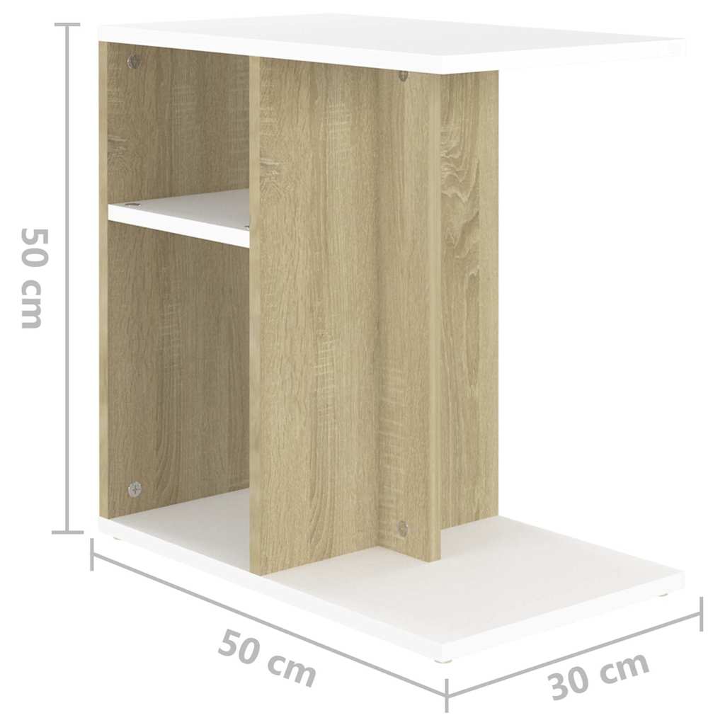 Τραπέζι Βοηθητικό Λευκό/Sonoma Δρυς 50 x 30 x 50εκ. Μοριοσανίδα - Pakobazaar